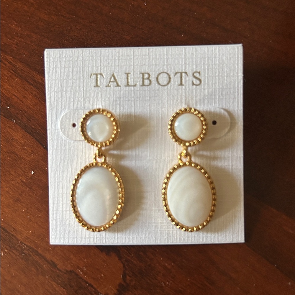 NWT Talbots Gold and White Oval Earrings